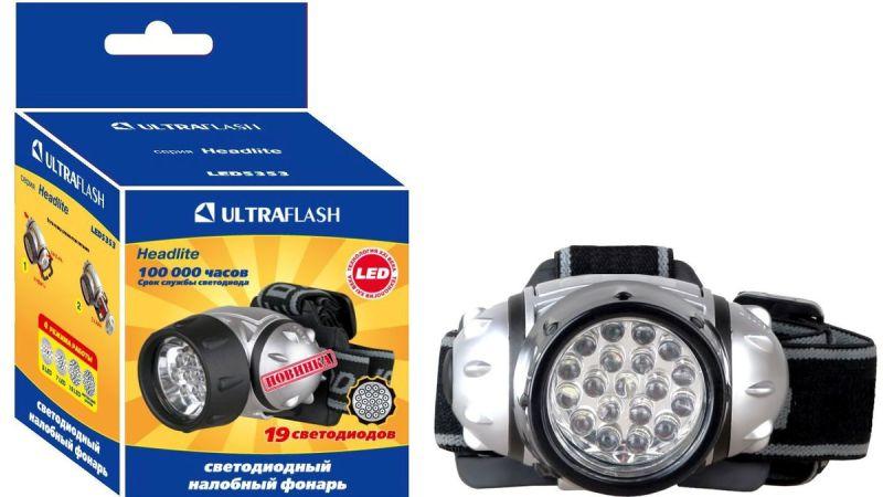 Фонарь налобный LED 5353 (19LED 4 режима; 3хR03 метал.) Ultraflash 10262