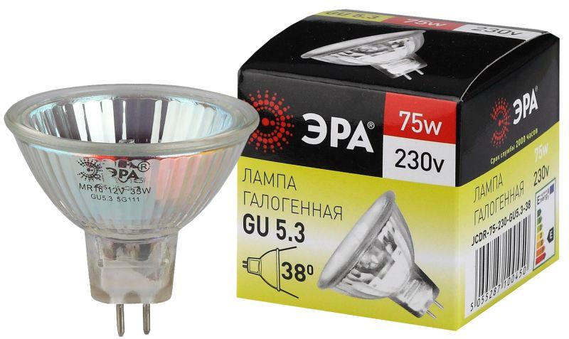 Лампа галогенная GU5.3-JCDR (MR16) -75W-230V-Cl ЭРА C0027366