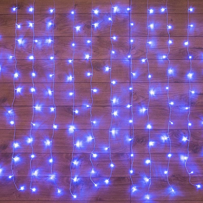 Гирлянда "Светодиодный дождь" с контроллером 1.5х1м 96LED син. прозр. провод 8Вт 220В IP20 NEON-NIGHT 235-023